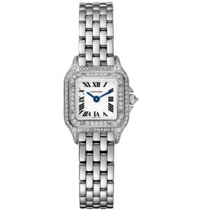 The 18k white gold fake watch is decorated with diamonds.
